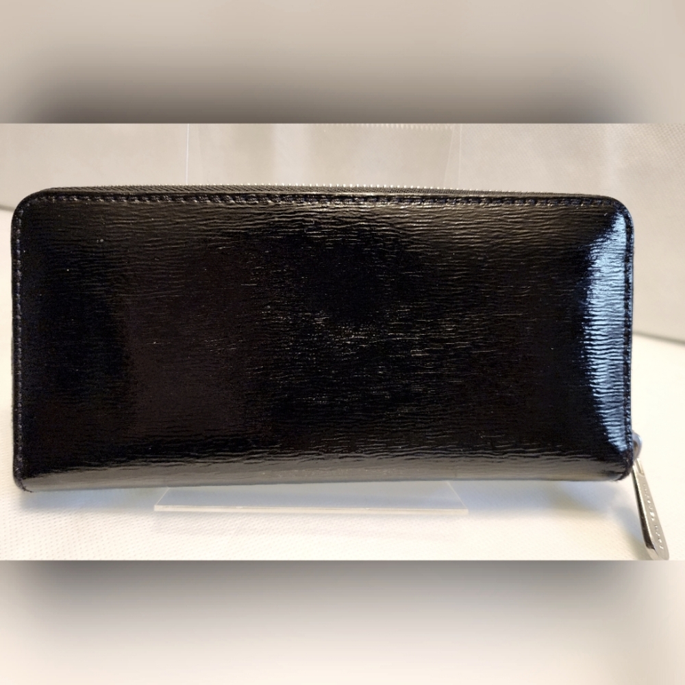 Michael Kors Black Patent Leather Continental Jet Set Zip Around Wallet - Picture 5 of 11